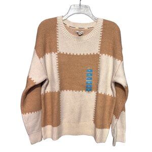 Bearpaw Women's XL Plaid Knitted Sweater Beige & White Soft Cozy & Casual Design